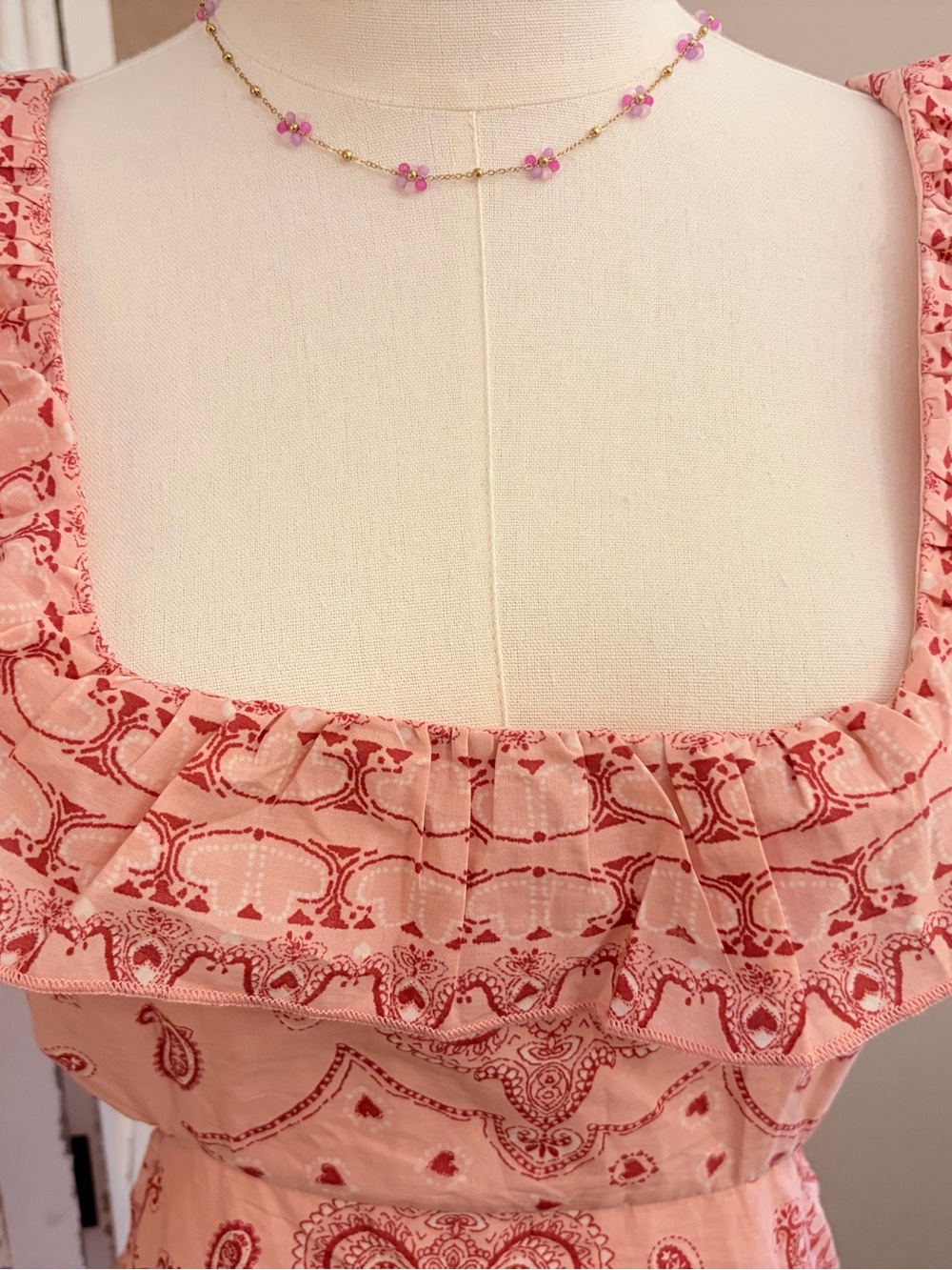 Altar’d State NWT Pink Bandana Print Ruffle Mini Dress Boho Cottagecore Medium